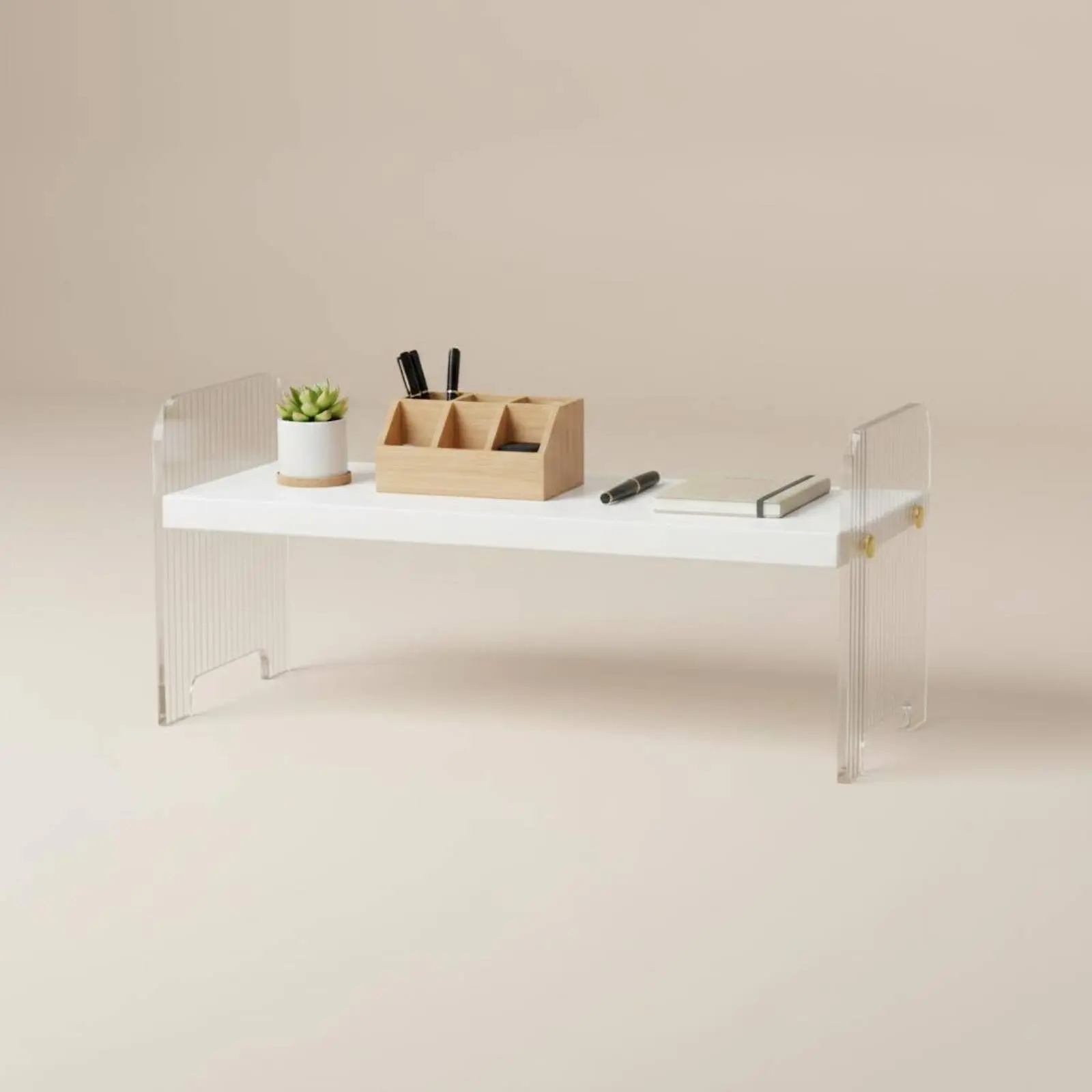 Wooden Desk Shelf Space-Saving Wooden Tabletop Book Shelf Bookshelf Easy to Clean Furniture Stable Structure for Study, Office