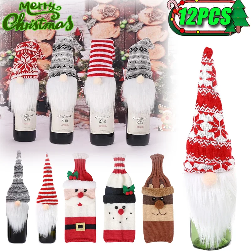 12PCS Christmas Wine Bottle Cover Decor Santa Claus Dustproof Bottle Bag Lovely Creative Home Party Xmas Party Table Decor Gifts