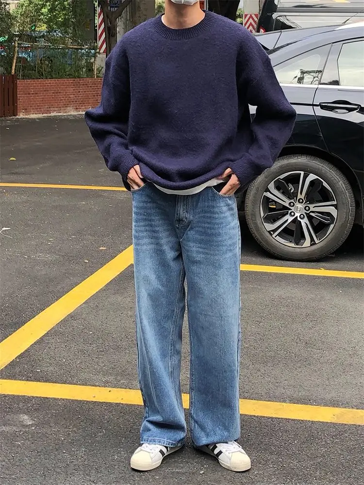 

Men's Baggy Hip Hop Jeans Wide Leg Skater Denim Pants Casual Loose Fit Long Trousers Streetwear