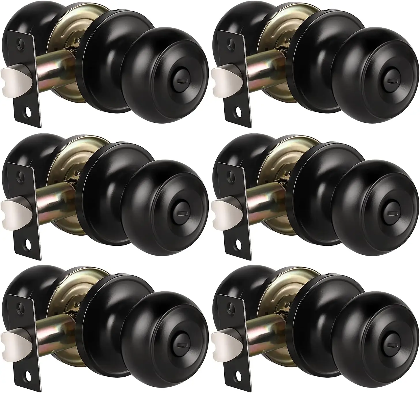 

6-Pack Matte Black Keyless Door Knobs with Lock for Bathroom Bedroom Interior Doors, Round Privacy Handle
