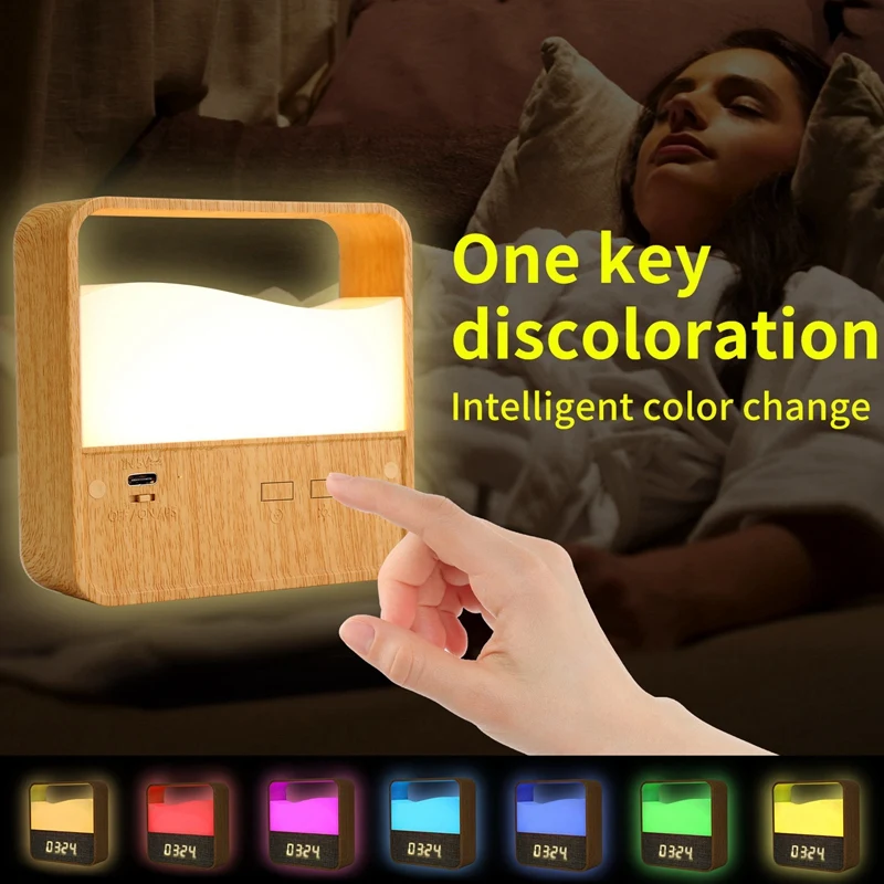 Baby Night Lights Rechargeable, Touchable Small Table Lamp Led Clock RGB Color Changing Bedside Table Lamp With USB Port