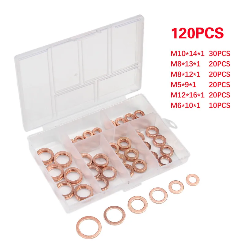 300/280/200/120/100Pcs Washer Copper Sealing Solid Gasket Washer Sump Plug Oil For Boat Crush Flat Seal Ring Tool