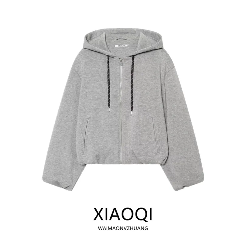 Spring Summer 2026 Women's Loose Versatile Hoodie Jacket Sweatshirt Outerwear Comfortable Breathable Short Zipper Closure