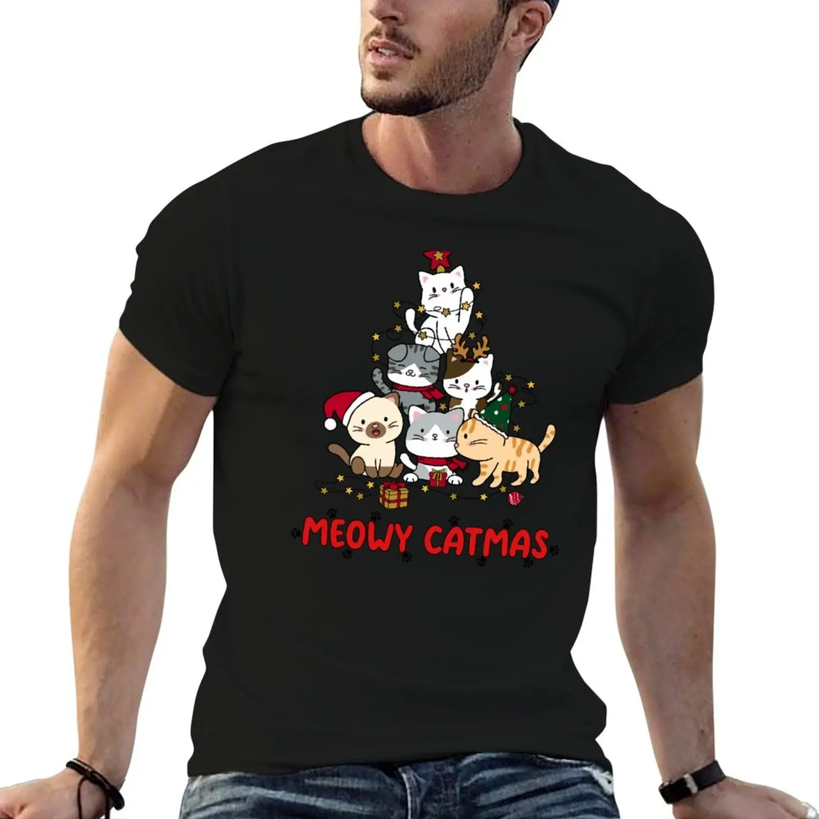 

Christmas Design Meowy Catmas T-Shirt man t shirt cotton man t shirts for men casual funny t shirts man T-Shirt