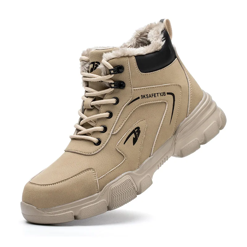 أحذية أمان شتوية دافئة، أحذية واقية لأصابع القدم من الفولاذ، أحذية عمل مقاومة للثقب، أحذية عمل مبطنة من الصوف، البناء
