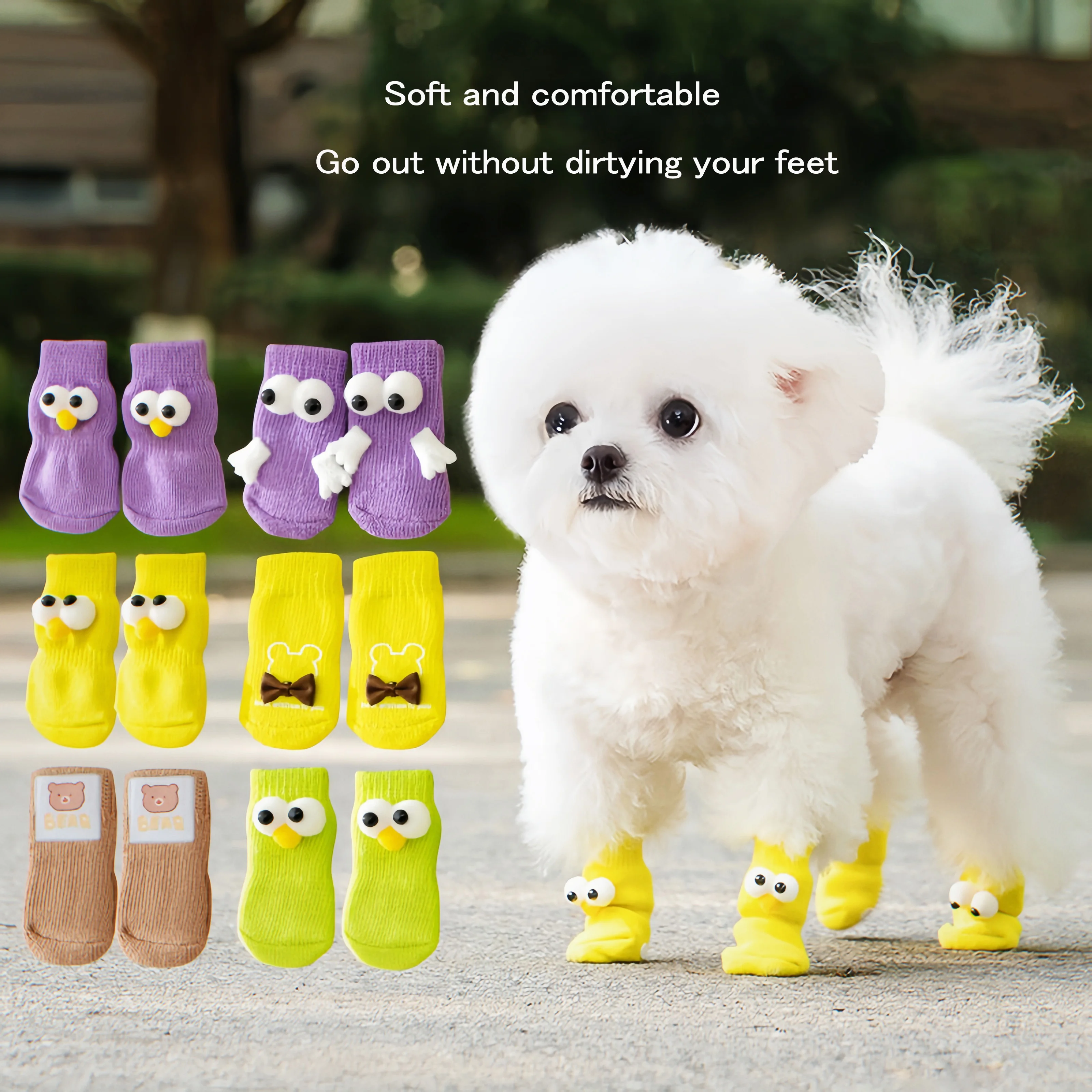 

4Pcs Anti-Slip Warm Pet Socks for Small Dogs Cats Paw Protector Traction Control Adjustable Indoor Wear Knitted Pet Socks