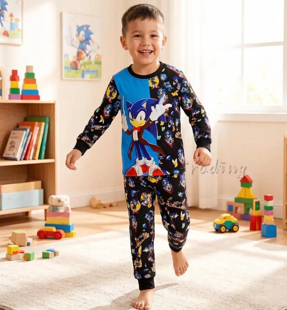 

Новый комплект с длинными рукавами Super Sonic, детский комплект среднего размера с длинными рукавами и длинными штанами, комплект детского нижнего белья Shadow the Hedgehog, подарок