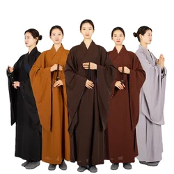 Traditional Chinese Robe Linen Monks Long Gown for Buddhism Haiqing Adults Meditation Clothes Buddhist Monk Clothing