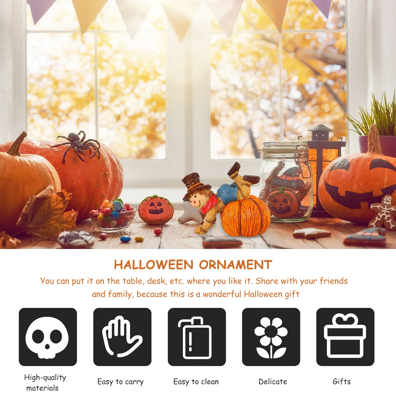 

1Pcs Resin Pumpkin Halloween Ornament Creative Scarecrow Decoration Harvest Party Table Decor Waterproof