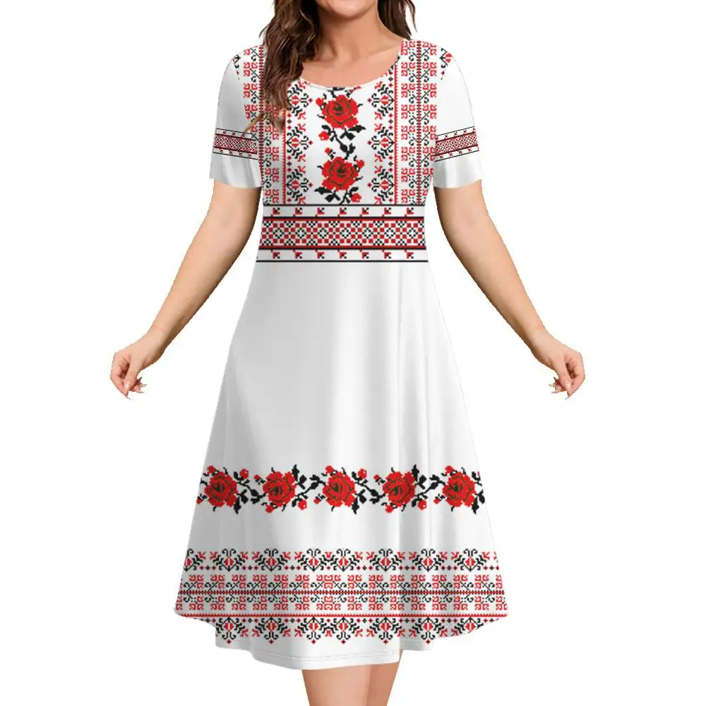 Women‘S Dresses Russian Ethnic Style 3d Print A-Line Skirt Casual Fashion Flowers Clothing Summer Lady Oversized Vacation Dress