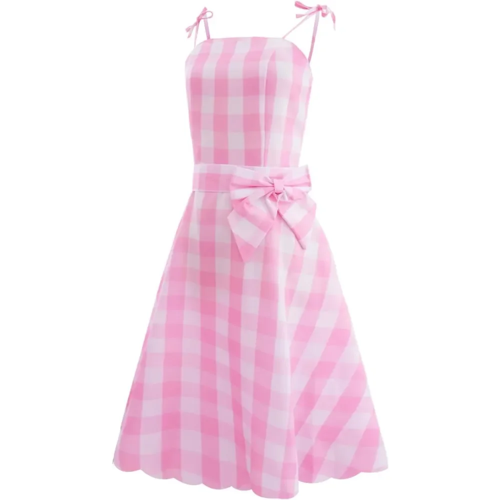 女性のためのヴィンテージピンクの市松模様のドレス,映画の王女,70s, 80年代,ハロウィーン,カーニバル,パーティー,プロム,イブニングウェア