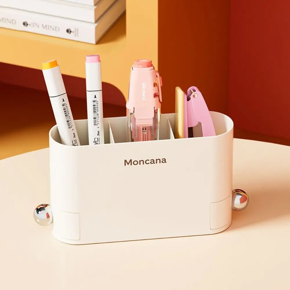 3 Grids Desktop Pen Holder with Drawers Large Capacity Makeup Storage Box Plastic Creative Stationery Storage Rack School