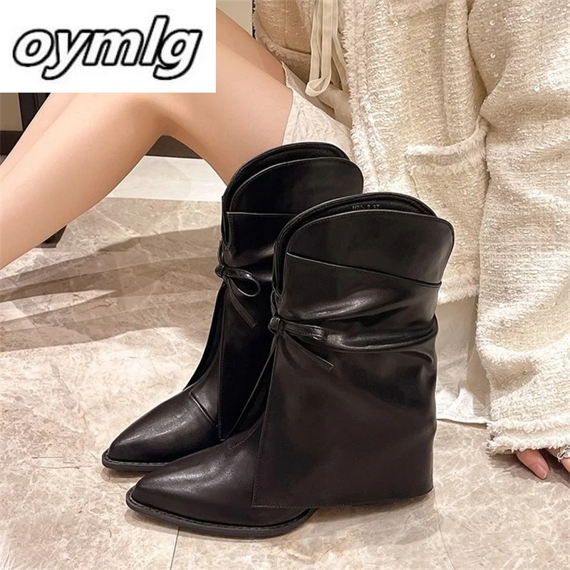 2024 autumn new style pointed toe thick heel comfortable versatile short boots