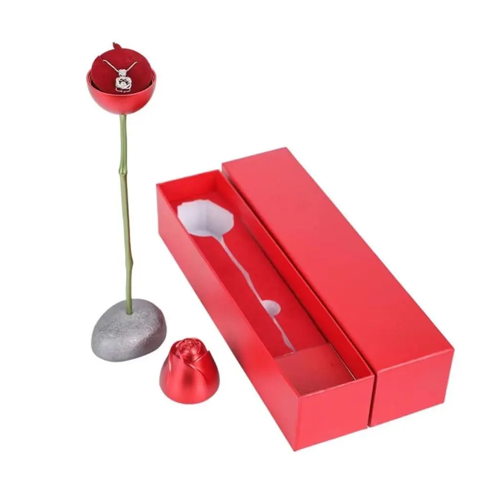 Romantic Simulation Rose Ring Box Red Pendant Packaging Gift Display Box Velvet Portable Wedding Ring Storage Box Holiday Gifts