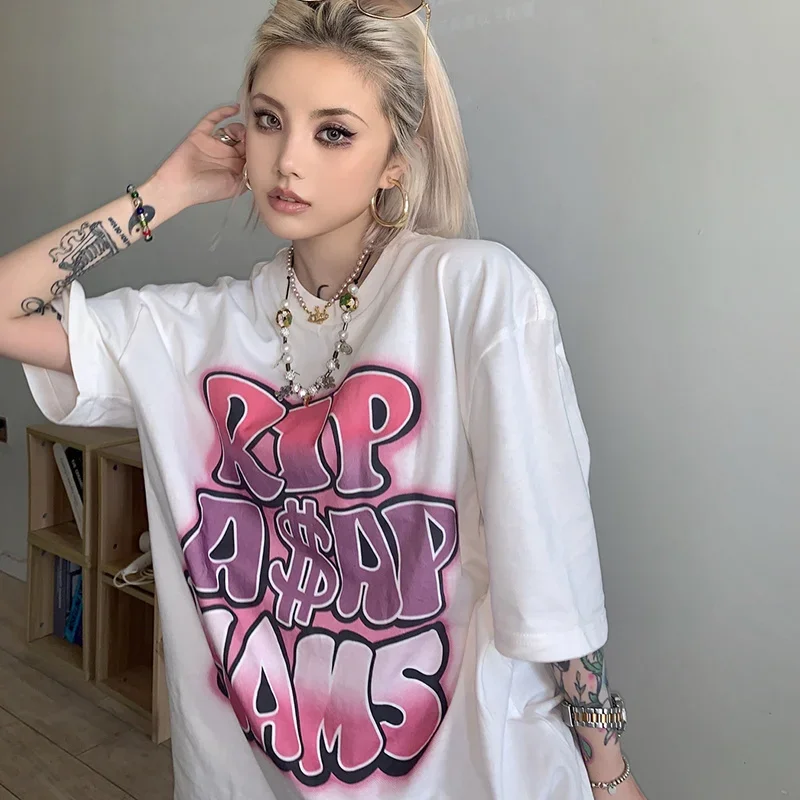 2022 Fashion Summer Oversized T-Shirt Personality Pattern T-Shirt Hip Hop Loose Short Sleeve Top Couple Harajuku Shirt