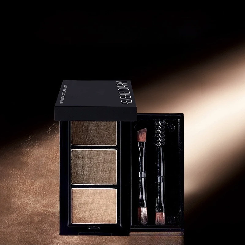 مسحوق مكياج الحواجب Pro 3 Color مقاوم للماء يدوم طويلاً مع مجموعات مستحضرات التجميل بمرآة الفرشاة