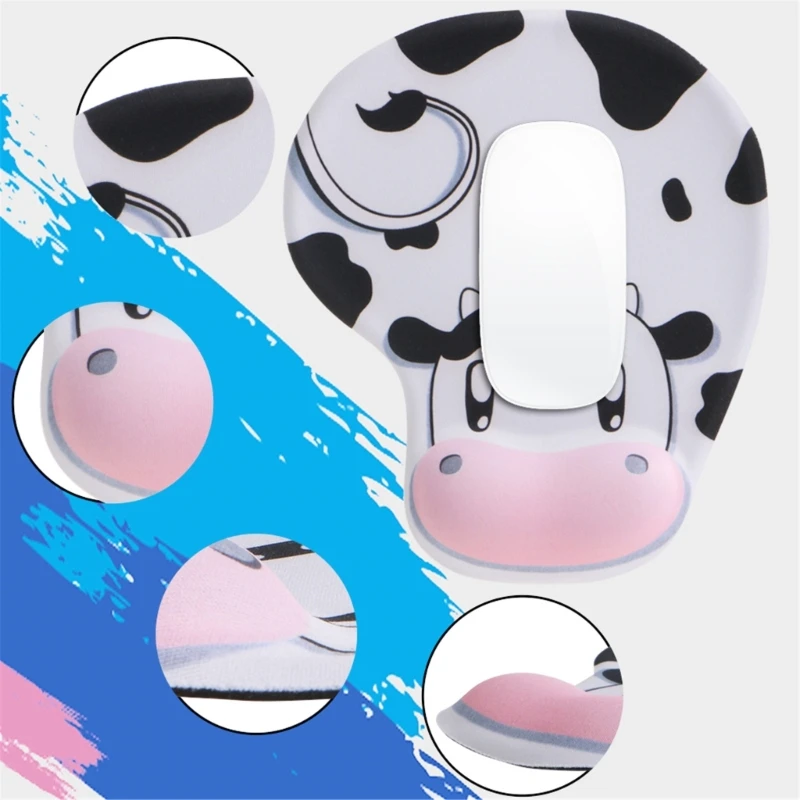 E41W Playful Cow Pattern Mouse Pad With Comfort Wrist Support, Resin Wrist Support For Office And Home Use