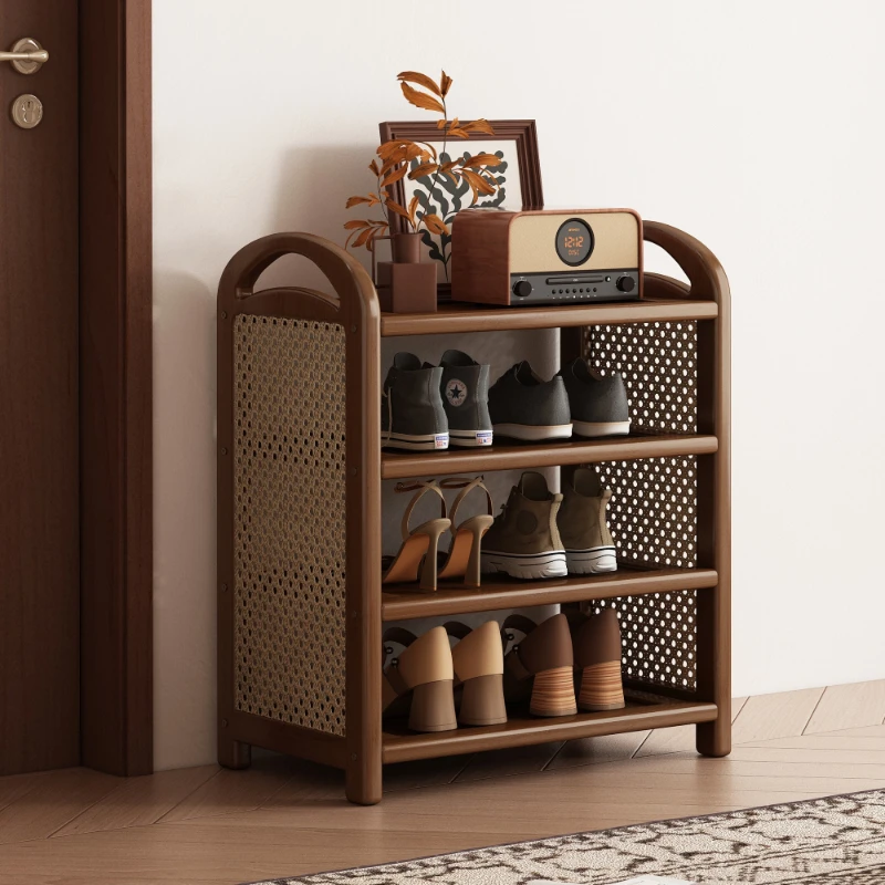 

Shoe rack Multi-layer household door Narrow rattan shoe storage rack Light luxury shoe cabinet