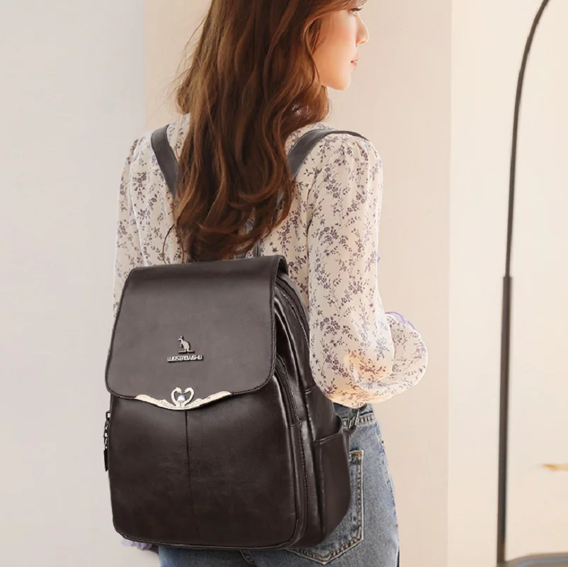 

New Luxury Women's Fashion Vintage High Quality Leather Travel Backpacks Totes Large Capacity Shoulder Bags Crossbody Backpack