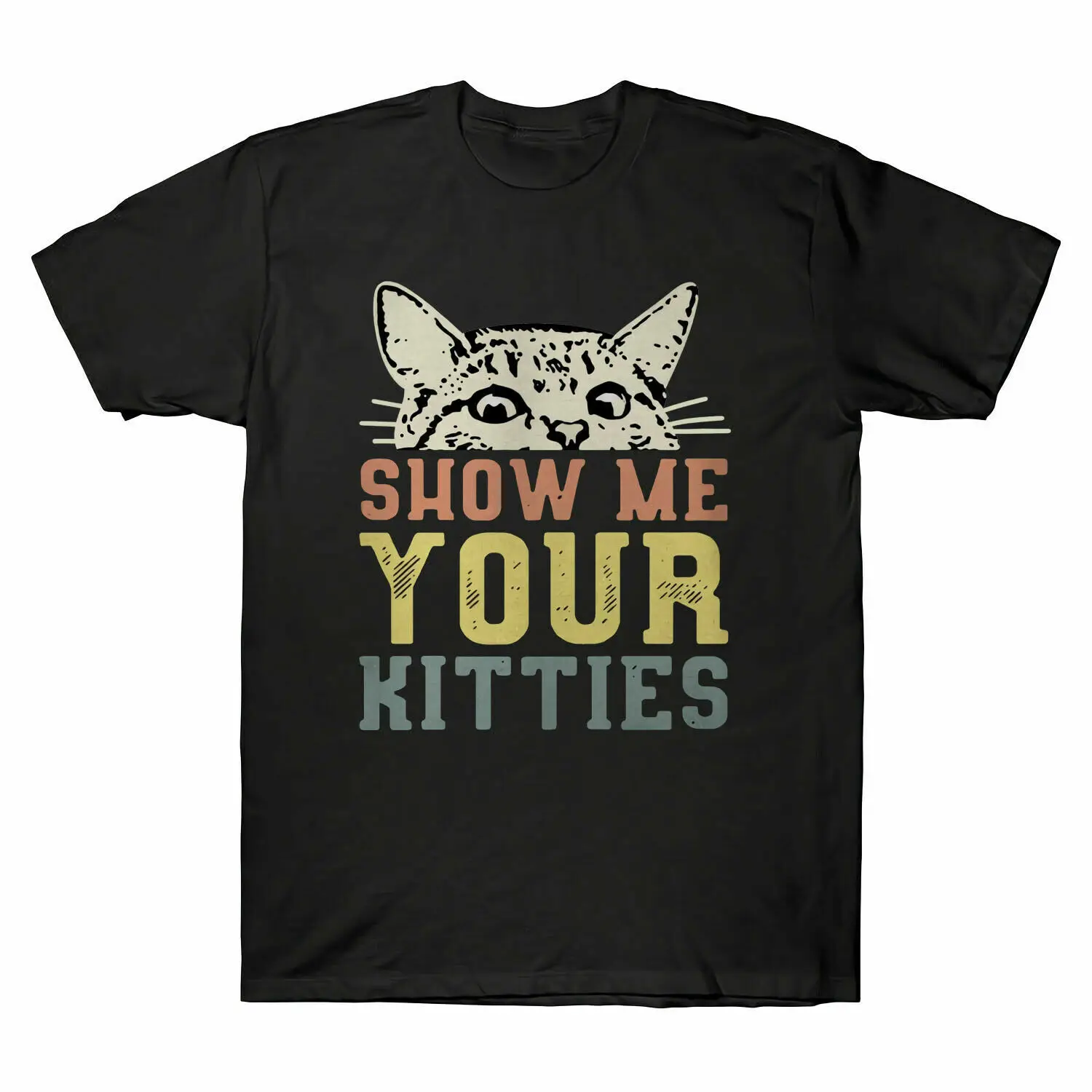 

Cat Show Me Your Kitties Vintage Men's Short Sleeve T-Shirt Black Cotton