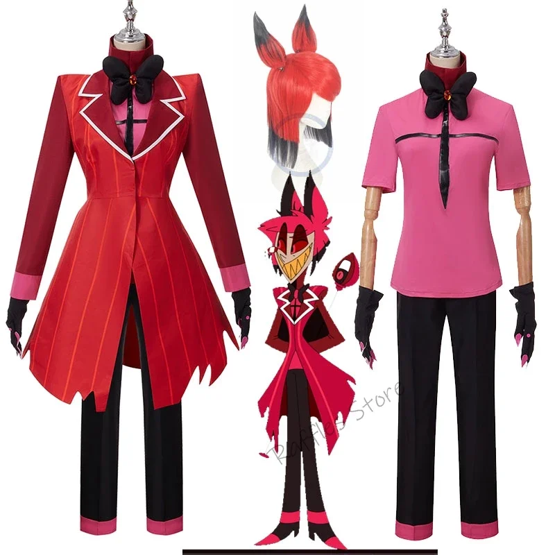 Anime Hazbin Helluva Alastor Cosplay Costume pour hommes et femmes, perruque d'hôtel, uniforme de fête, tenue d'Halloween trempée, uniformes, manteau, dessin animé