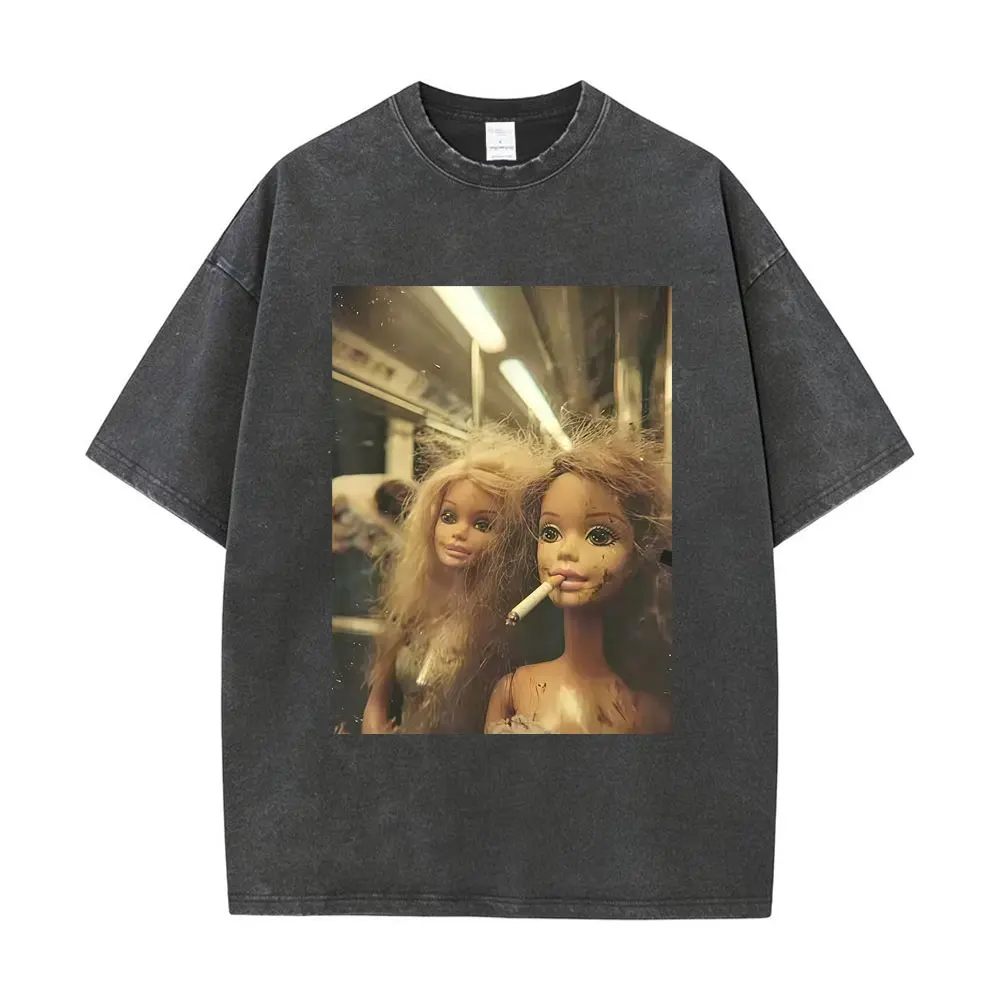 

Washed Vintage Funny Doll Smoking Meme Graphic T-shirt Men Women Clothing Casual Humor T Shirts Unisex Cotton Oversized T-shirts