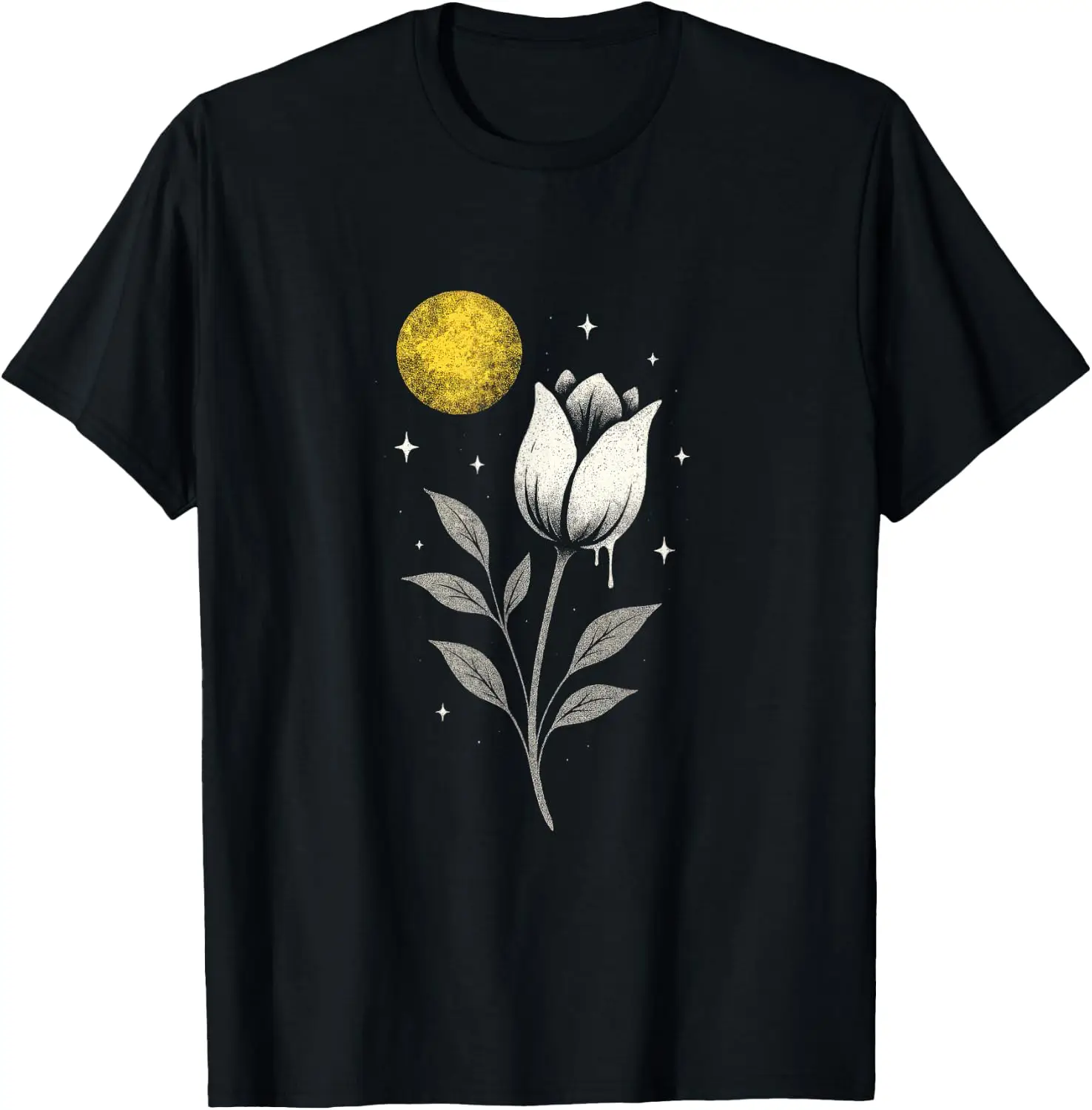 Mystic Flower With Moon - Occult Gothic Witchcraft T-Shirt 100% Cotton Trendy Y2K Short-Sleeve Tee-Soft, Quick-Drying,