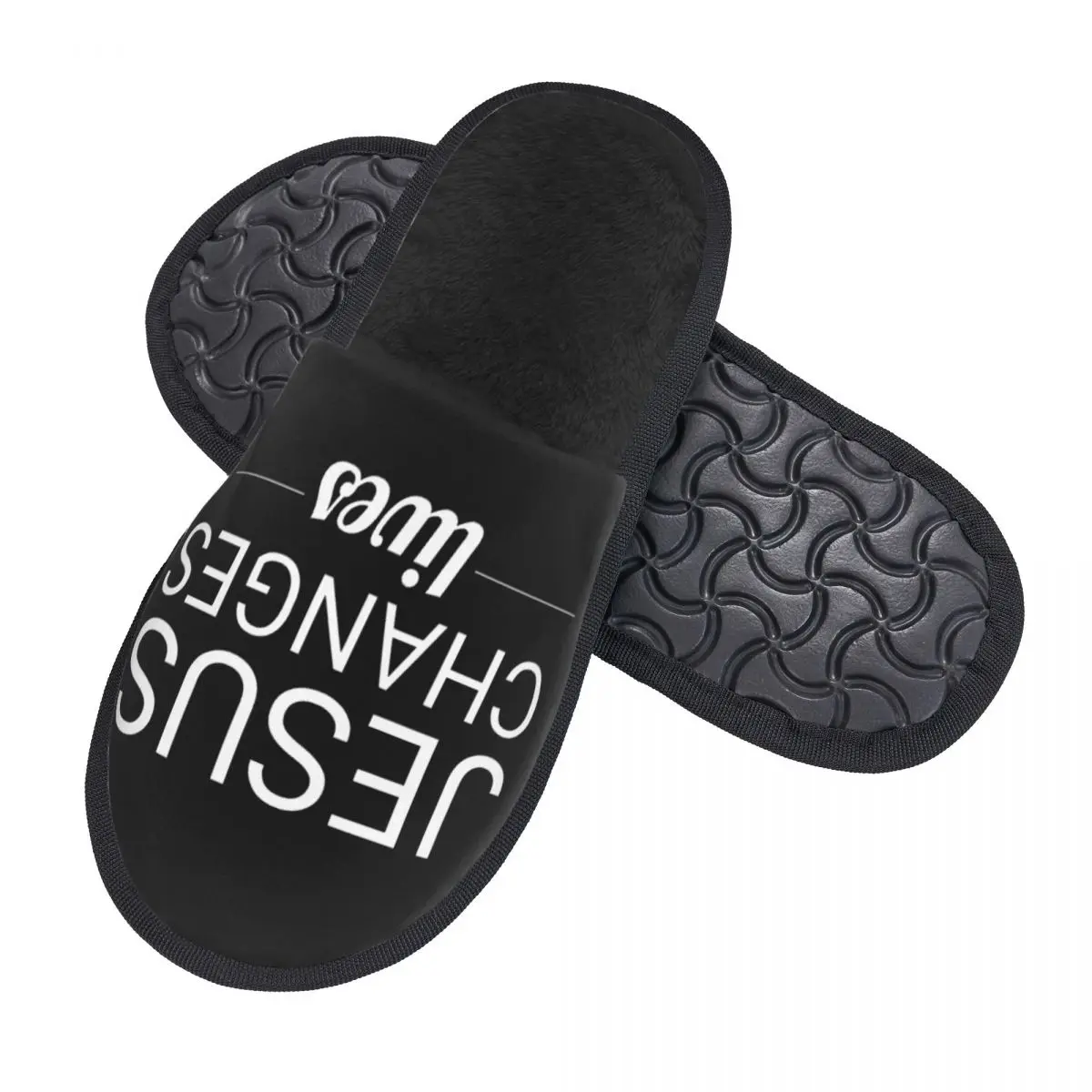 Custom Christian Cross Guest Slippers for Hotel Women Jesus Changes My Life House Slipper