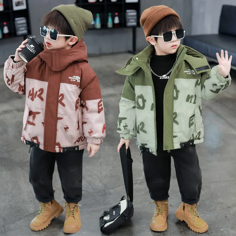 

Thiened Fce Lined Parka Coat for Boys 6 Years Old Winter Clothes Cotton Jaet Children's Outerwear Baby Clothes