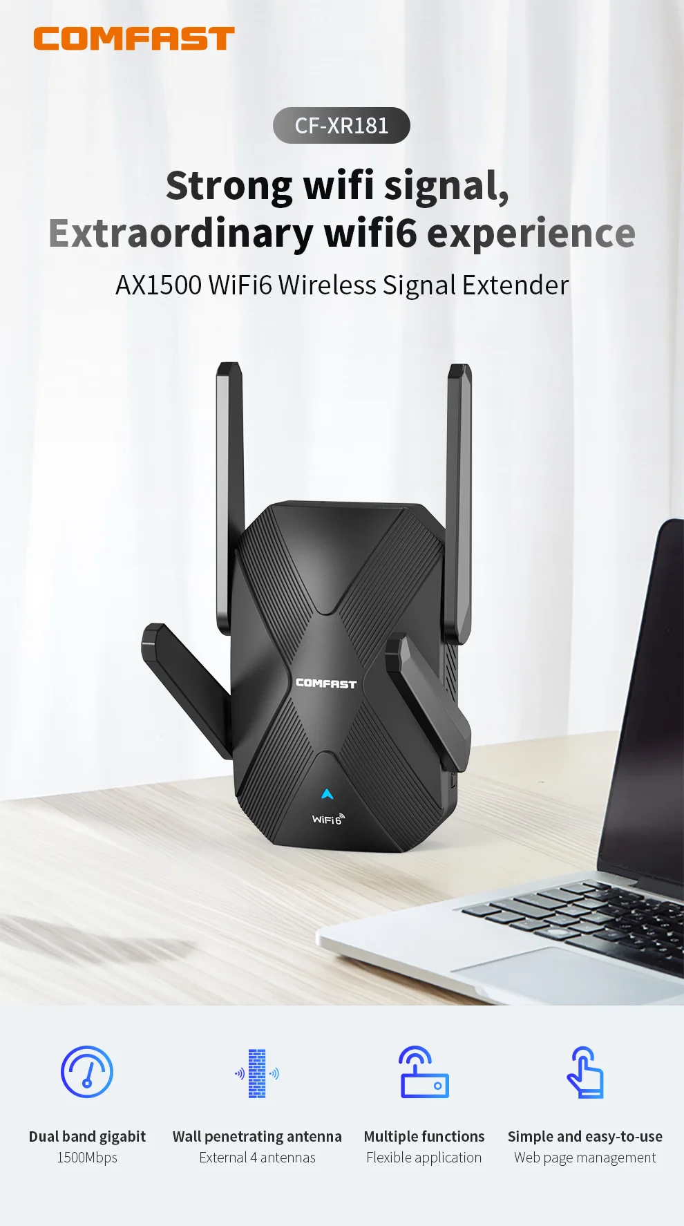 Extensor wi-fi 6 1800mbps/wifi 5 1200mbps extensor banda dupla 2.4g e 5.8g repetidor sem fio wifi range booster ap/roteador 4 antenas