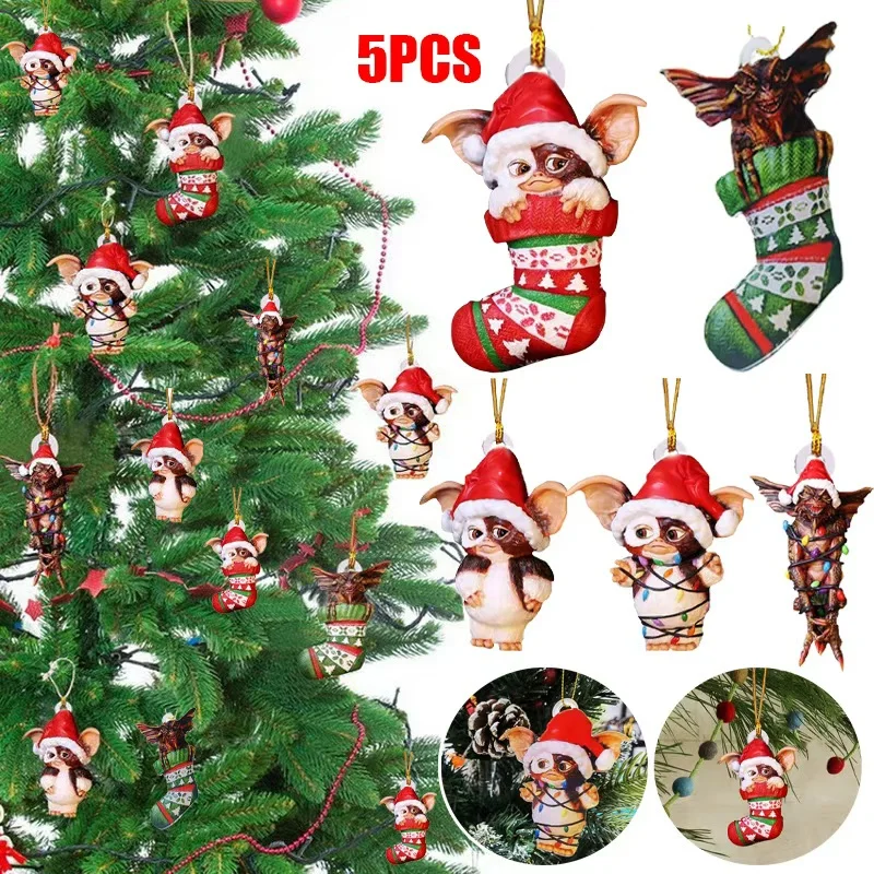 زينة عيد الميلاد ثنائية الأبعاد - تمثال سانتا هات جيزمو/ضوء الجنية، ديكور حفلات قلادة شجرة وهدية للأطفال