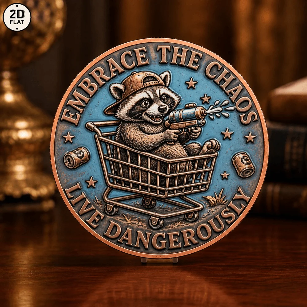 1pc Embrace The Chaos 1oz Pure Copper Commemorative Coin 2D Printed Mischievous Raccoon Challenge Coin Fun Wildlife Novelty Gift