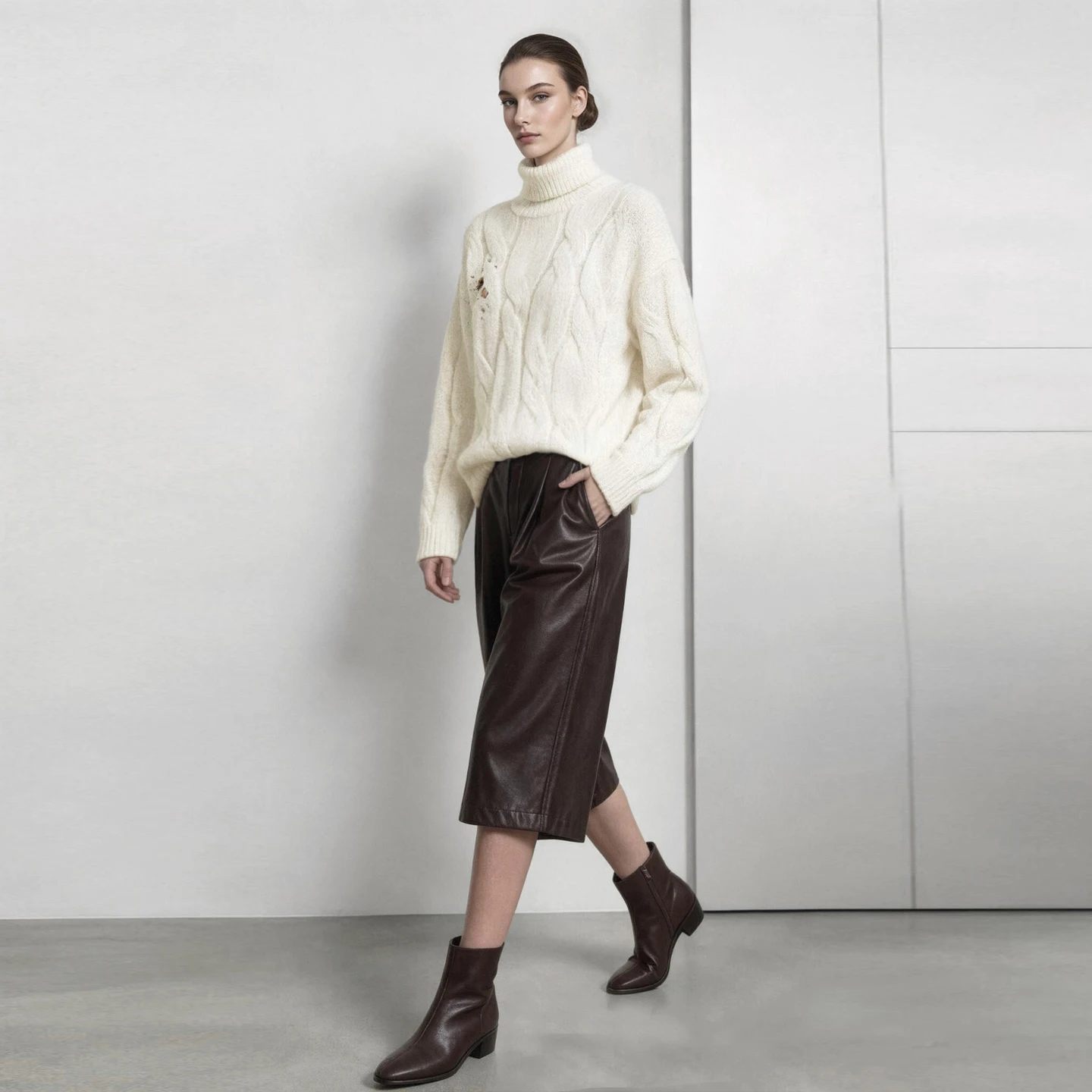 Amii Turtleneck Knit Sweater Drop Shoulder Loose Fit Slimming Minimalist Commuter Winter Women's Sweaters and Pullovers 12644029