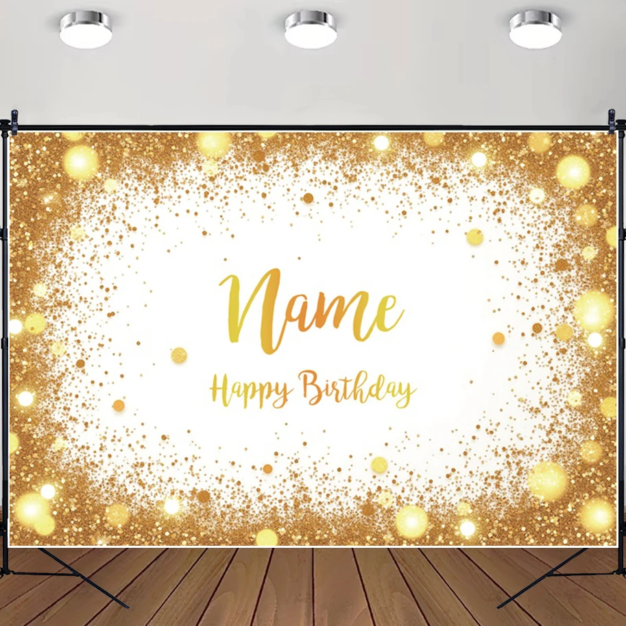 

MOON.QG Happy Birthday Backgrounds for Photographs Photo Studio Gold Black Sequin Custom Backdrop Baby Shower Photobooth Kids