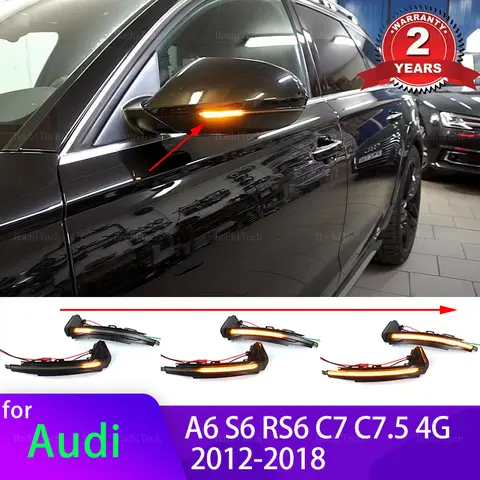 LED 다이내믹 사이드 백미러 순차 방향 지시등, 아우디 A6 C7 C7.5 RS6 S6 4G 2012-2018, 2 개