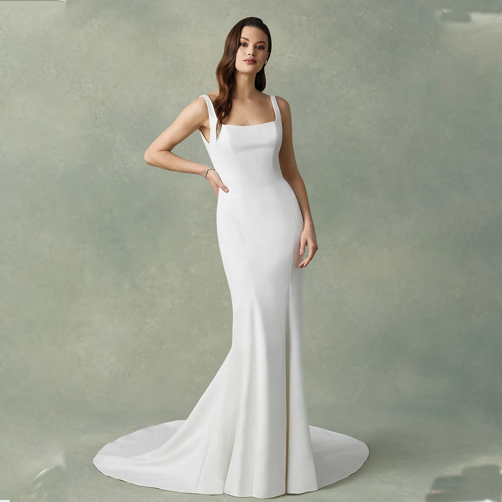 

Beauitufl Wide Straps Scoop Neckline Sheath/Mermaid Wedding Dresses Short Tail Custom Made Vestido De Noival