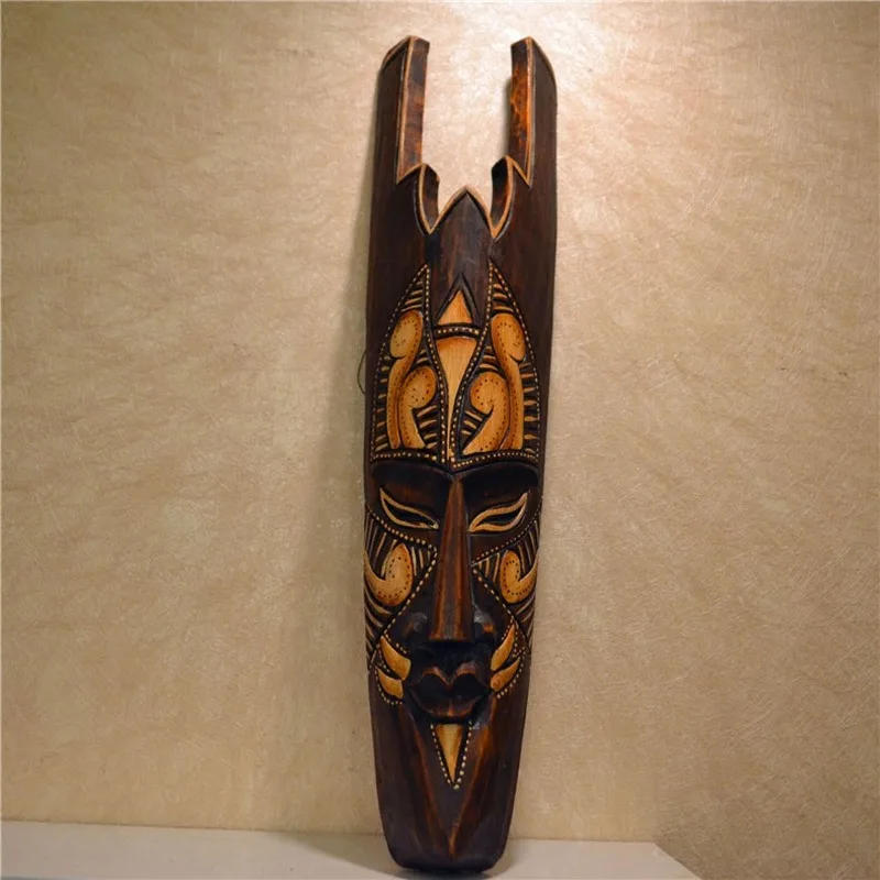 Thai Wooden Mask Wall Hanging, African Face Art Decor, Southeast Asian Vintage Ornament, Creative Hotel Bar Lodge Sign