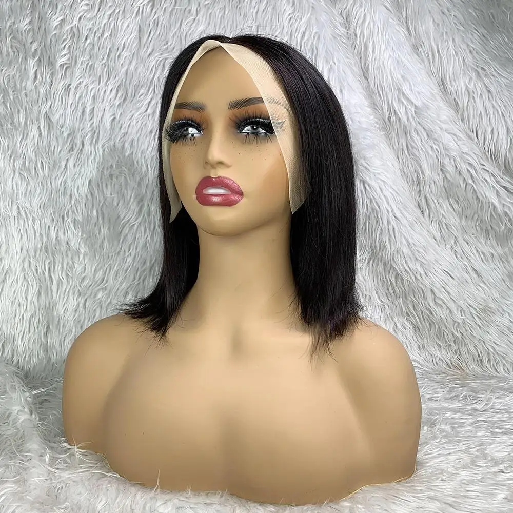 

Natural Black Bone Straight Short Bob Wig Transparent 13x4 Lace Frontal Wig 100% Human Hair brazilian Hair Wigs for black Women