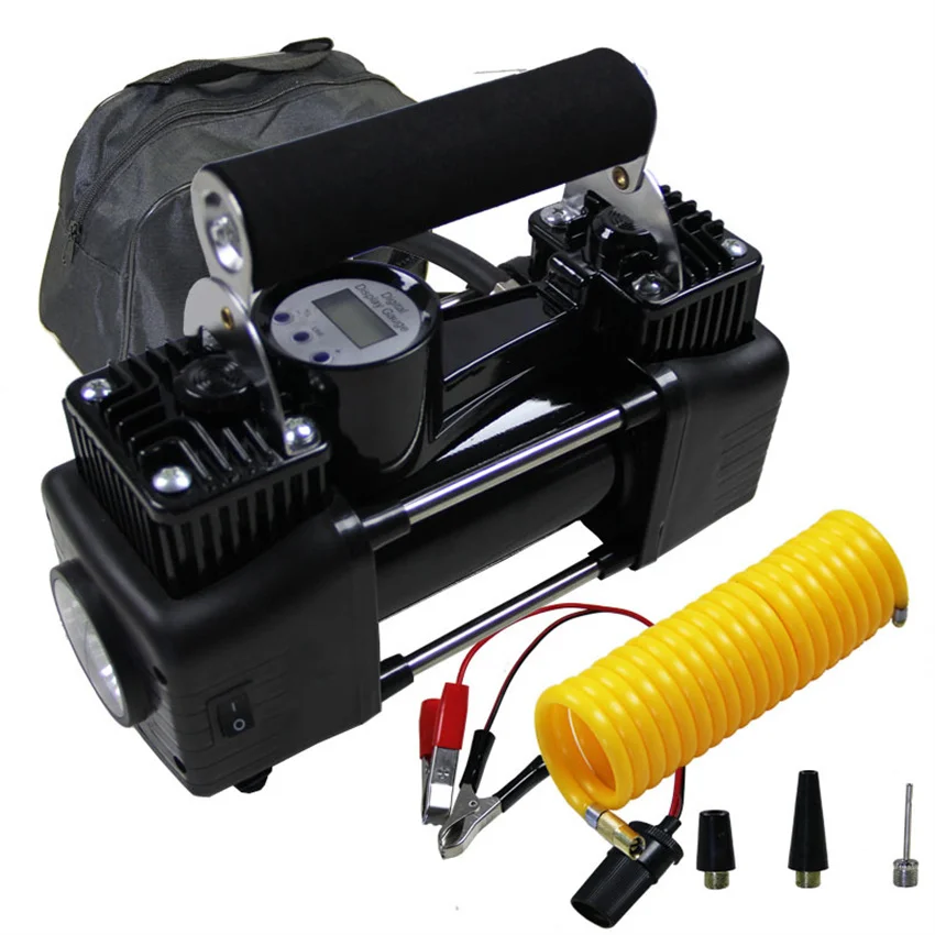 12V Air Compressor For Cars Portable Digital High Pressure Air Pump Twin Cylinder Metal Inflatable Auto Electric Tire Inflator