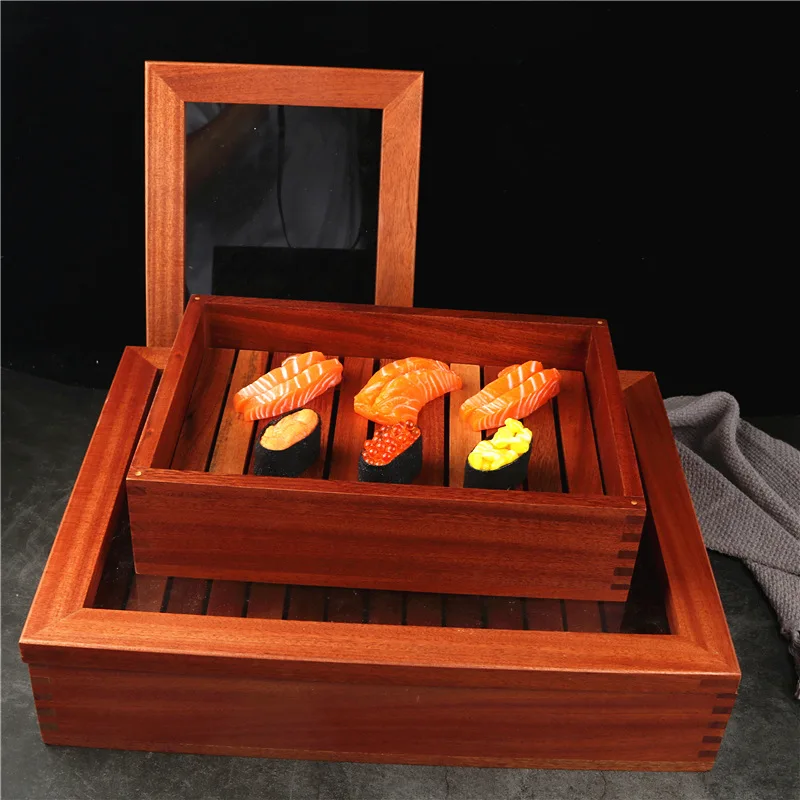 cuisine wooden sashimi Sushi box with lid fish salmon boxs wooden boxs beef plate box restaurant tableware food storage