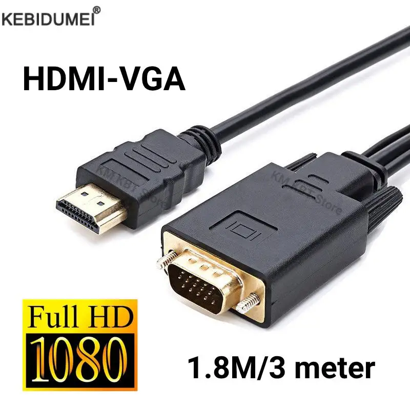 HDMI-Compatible to VGA Adapter Video Audio Male Converter 1.8M FHD 1920*1080P For Desktop Laptop PC TV Monitor Projector