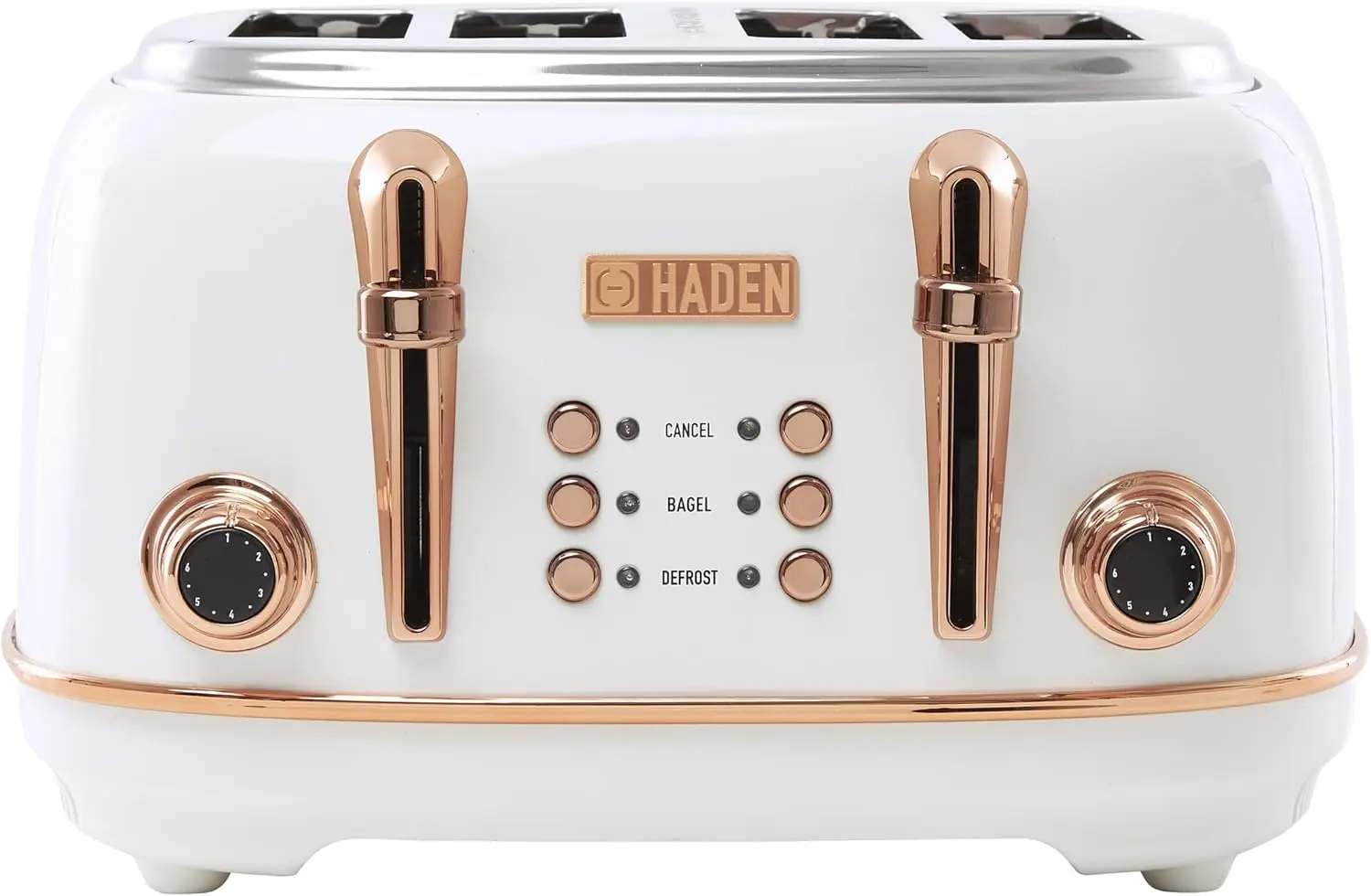 Heritage 4 Scheiben breiter Schlitz Edelstahl Toaster mit einstellbarer Bräunung steuerung & rutsch festen Füßen, Elfenbein & Kupfer