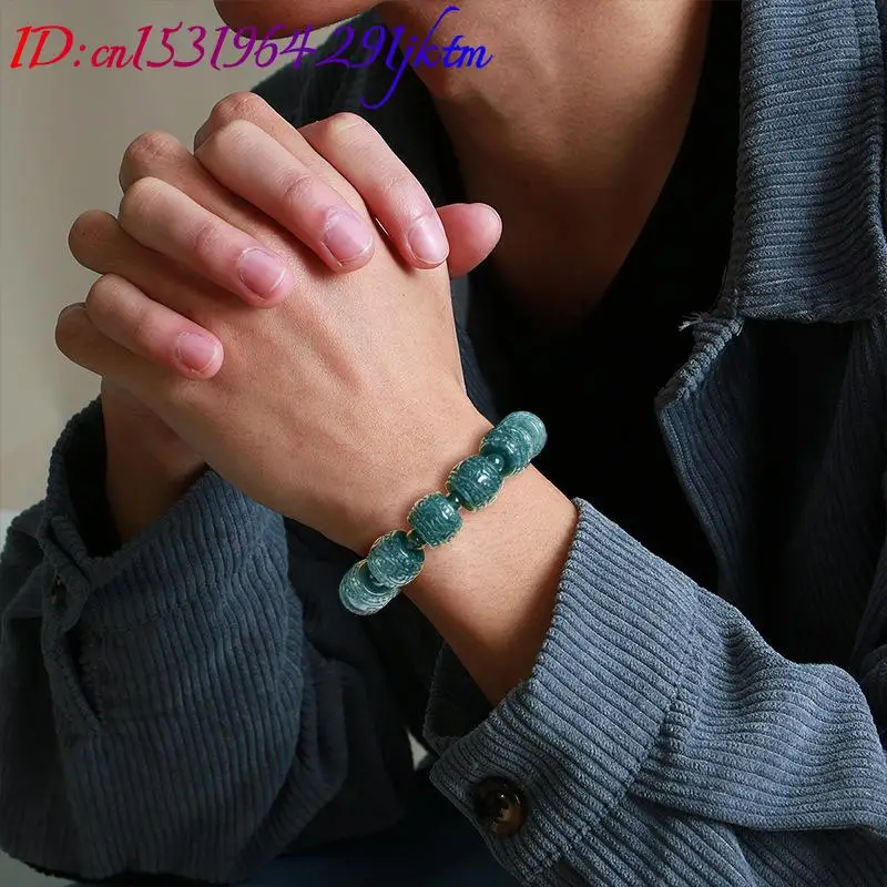 Natural Burmese Jadeite Carved Bead Bracelet Fashion Jewelry Real Jade Carved Gemstone Charm Talismans Bangle Gifts for Women view 3