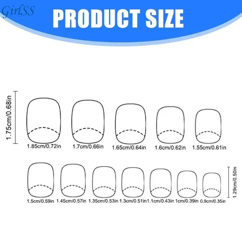 24 pezzi stampa quadrata sulle punte francesi per unghie colle per unghie finte sull'unghia artificiale T4MB