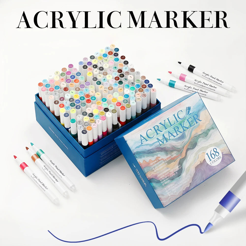 120/168 Colors Acrylic Marker Set Waterproof Fast-Drying Professional Draw DIY Art Crafts Ceramic Glass School Home Art Supplies
