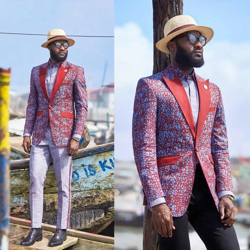 

Jacquard Men Suit 2 Pcs Jacket Pants Peaked Lapel Wedding Groom Tuxedos Evening Casual Occasions Customized