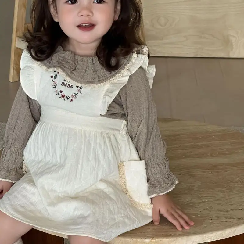 

2025 Autumn New Baby Girl Sleeveless Vest Dress Flower Embroidery Girls Princess Dress Infant Toddler Cotton Strap Dress