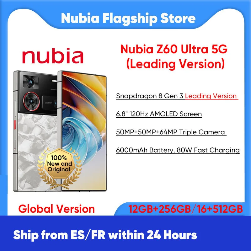 Zte nubia z60 ultra führende version smartphone snapdragon 8 gen 3 5g führende version 6,8 120hz amoled bildschirm 80w schnell aufladen 64mp kamera