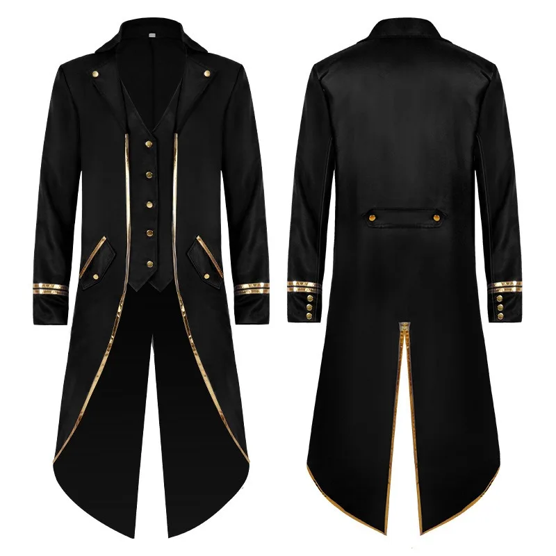 

Adults Medieval Tailcoat with Gold Trim Mid Length Halloween Cosplay Performance Costume