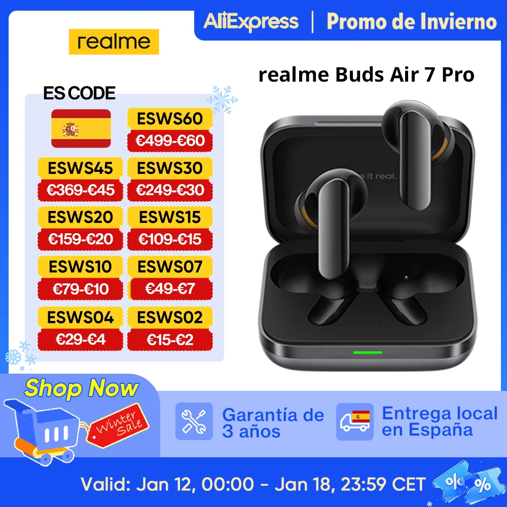 Versión Global realme Buds Air 7 Pro auricular 53dB cancelación de ruido en tiempo Real 11 + 6mm controlador Dual-DAC Al traductor en vivo